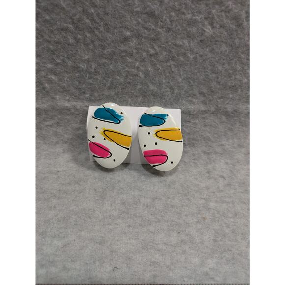 Vintage Abstract Womens Face Oval Earrings Big Lips Stud - Picture 3 of 5